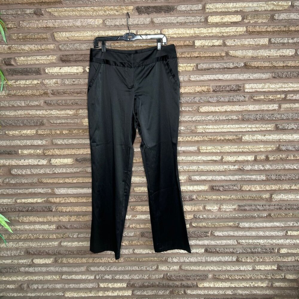 George Women's Black Pants Satin Waist Stripe Flat Front Wide Leg Size 12 - Picture 9 of 9